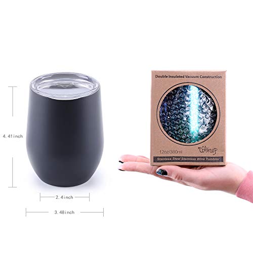 Wbrwp 12Oz Wine Tumbler With Lid : Double-Vacuum Insulated Food Grade Stainless Steel-Black #TOP6