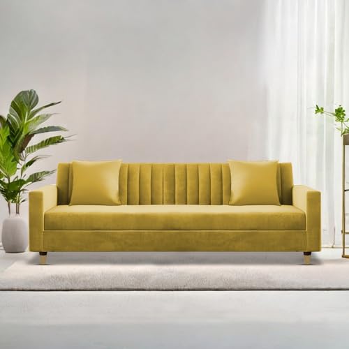 Image of Casaliving Garcia 3 Seater Sofa Set for Living Room (Yellow - Colour Fabric) Premium Fabric Sofa Set