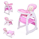 Baby High Chair 3 in 1 Convertible Play Table Seat w/Booster Toddler Feeding Tray&Adjustable Seat Recline（Pink）
