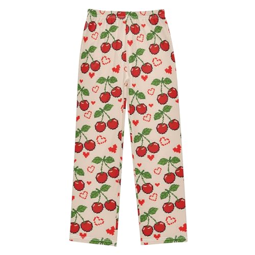 Cherry Love Funny Pattern Cute Pajama Pants, Soft Sleepwear Lounge Pants Pajama Pj Bottoms for 6-14 Years