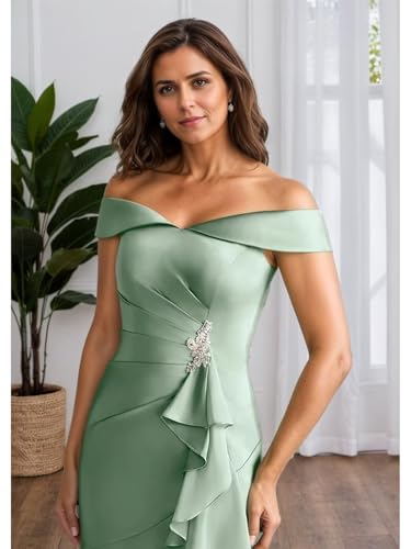 Bedlover Satin Mother of The Bride Dresses 2025 Ruffle Long Off Shoulder Formal Evening Party Gowns4