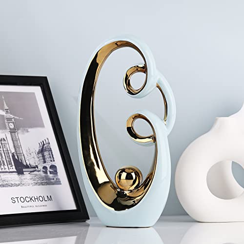 Xmgzq Light Blue Gold Statue Abstract Art Sculpture Home Decor Modern Light Blue Decor Accents Abstract Statues For Living Room Shelves Bookshelf Office Shelf Desktop Decor Figurines Decoration #TOP5