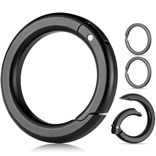 FEGVE Round Black Carabiner Keychain Clip,1.36 in Spring O Key Rings Clip, Key Chain Quick Release Snap Hook for Men Women