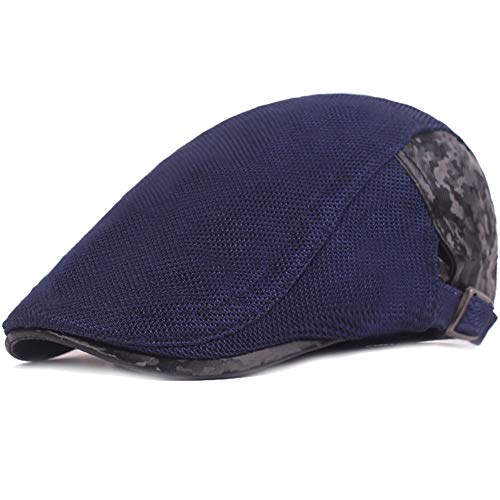 Breathable Mesh Newsboy Hats Flat Golf Ivy Gatsby Cabbie Driving Berets Adjustable Size Buckle Cotton Dad Cap for Men Women Navy