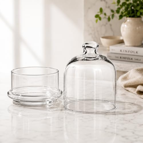 Image of Ask Me Glass Bell Jar Collection | 5 Inch Glass Dome Food Container | Decorative Storage Jar with Lid for Kitchen, Snacks, Sweets, Cakes & Home Decor | Clear Display Cloche Dome Jar (1)