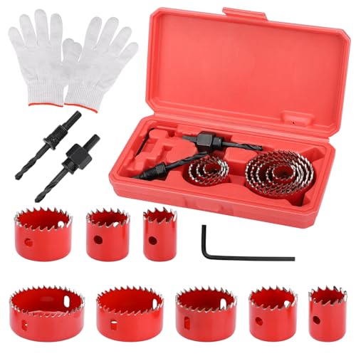 Hole Saw Kit, 11Pcs holesaw set 19-64mm Hole Cutter Perfect for Drilling Soft Metal, Wood, PVC, Plastic, Holesaws Carbon Steel Downlights Drill Bit Tools with A Pair of Gloves, Storage Box 1 Hole Saw Kit, 11Pcs holesaw set 19-64mm Hole Cutter Perfect for Drilling Soft Metal, Wood, PVC, Plastic, Holesaws Carbon Steel Downlights Drill Bit Tools with A Pair of Gloves, Storage Box