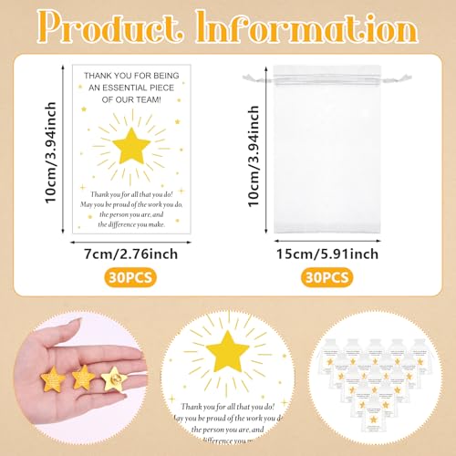 Pines de solapa de estrella dorada con tarjetas de agradecimiento para empleados (Pack de 30) 3