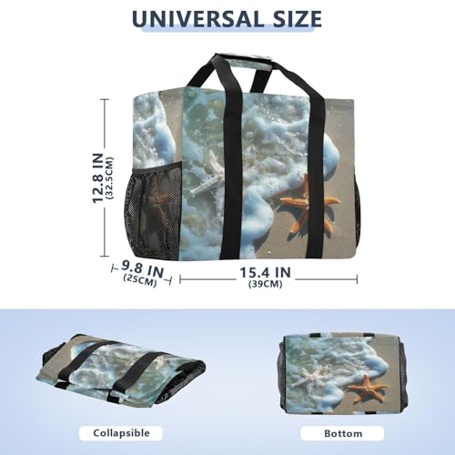 YETTASBIN Starfish Beach Large Foldable Travel Tote Bag, Lightweight Waterproof Swim Pool Bag with Handles & Pocket for Beach Outdoor, Reusable Grocery Bag for Kitchen, Shopping3