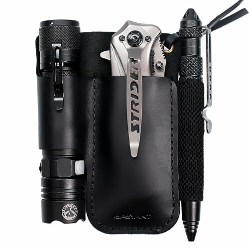 EASYANT Men Leather EDC Organizer Sheath Handmade Tactical Tool Pouch Holster with Belt Clip Black