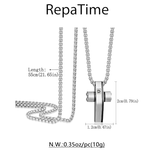 Cross Necklace for Men, Stainless Steel Christian Cross Pendant Necklaces for Men, Silver Chain Necklace for Men, Fade-Resistant, Stylish Jewelry Gift for Him