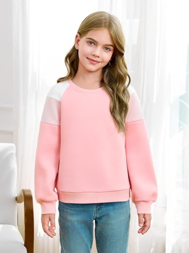 Haloumoning Girls Oversized Colorblock Sweatshirts Kids Fashion Fleece Drop Shoulder Pullover 5-14 Years2