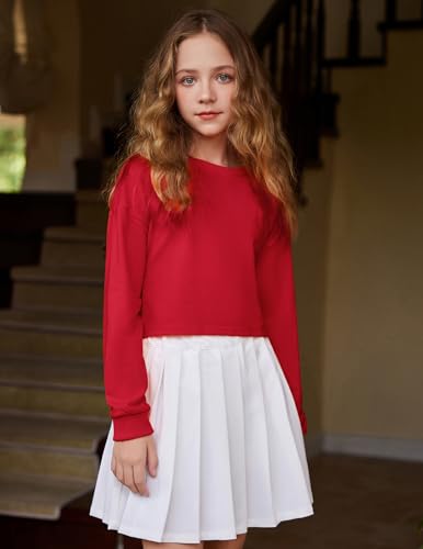 Image of Arshiner Girls Crop Tops Kids Long Sleeve Pullover Sweatshirts Girls Cropped Crewneck Sweatshirt for Teen Girl