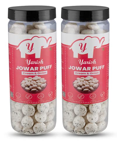 Yarish Roasted Pure Jowar Puff | Healthy Snack - (CREAM & ONION, Pack of 2 - 75gm*2) | Crunchy & Healthy Snack | Immunity Booster | Dry Snack | High in Protein | Rich in Fiber