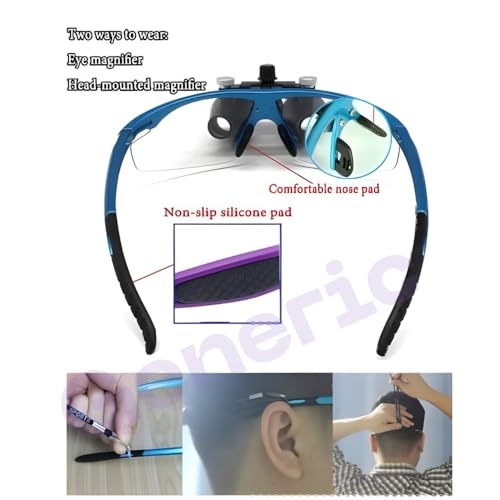 Image of Dental Surgical Working Distance Optical Binocular Glass Loupes with led Head Light & Battery in Filter Aluminum Box Style (Silver) (Magnification: 3.5 X4.20mm)
