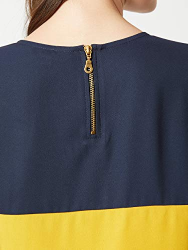 Image of Miss Chase Women's Navy Blue and Yellow Round Neck Boxy Top
