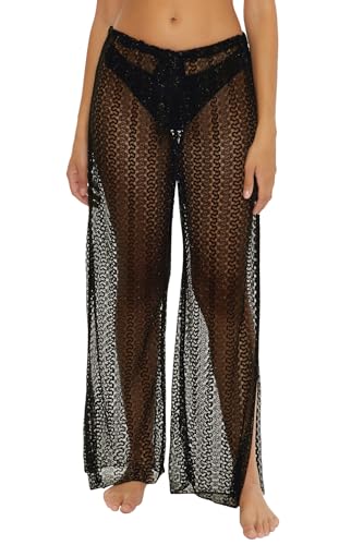 BECCA womens Golden Lace Crochet Pants, Casual, Split Leg, Beach Cover Ups for Women
