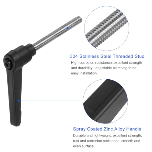 Image of uxcell 2pcs Clamping Lever Handles, M6 x 60mm 304 Stainless Steel Threaded Male Stud, Adjustable Handles Locking Quick Release Ratchet Push Button Bolt Knobs, Black