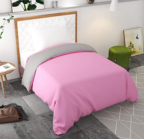 Image of Reversible Plain Glace Cotton Single Bed Quilt Cover /Duvet Cover /Rajai Cover /Blanket Cover with Zipper (60X90 Inches) (Pink, Single)