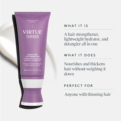VIRTUE Flourish Conditioner for Fine or Thinning Hair, Sulfate Free Hair Growth Product, Detangles and Thickens, Color Safe