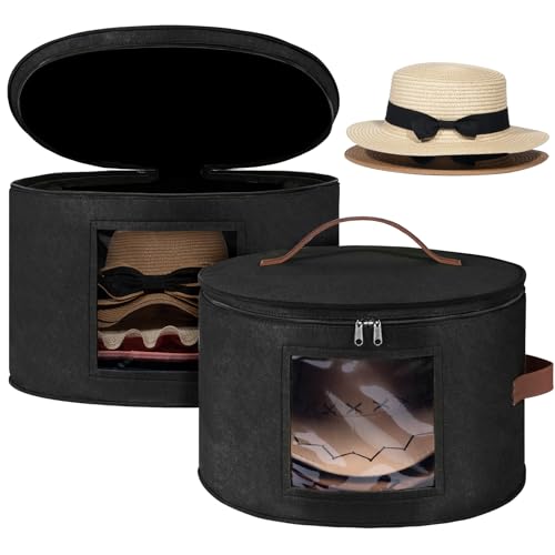 Lifewit Round Cowboy Hat Box for 7 Caps, 37L Hat Organizer Bag,Black,2 Pack
