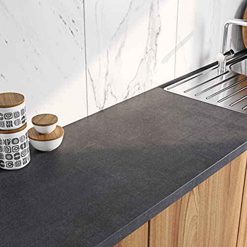 Vinyle adhesif noir mat imperméable pour rénover un plan de travail abîmé