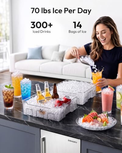 Image of EUHOMY Under Counter Nugget Ice Maker Machine, 70Lbs /Day, Bulit-in Freestanding Ice Maker with Double Ice Baskets, Self-Cleaning & 24H Timer Ice Machine, for Home Use(Silver)