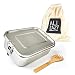 Produktbild ALL EAZY HOME & KITCHEN Edelstahl Brotdose (1200ml)  Set aus Metall-Lunchbox mit Göffel, Trennwand & Stoffbeutel  Auslaufsicher & plastikfrei
