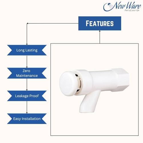 Image of NEW WARE Plastic Push Cock Tap | Push Type Water Tap for Water Cooler, RO, Wash Basin, Bathroom & Kitchen | Self Closing Press Tap | Leak Resistant PTMT Faucet for Home, Office & Commercial Use