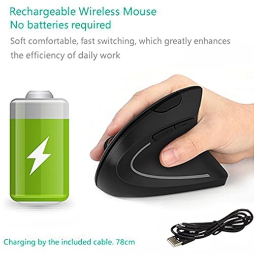 Image of MICROWARE Ergonomic Mouse; Vertical Wireless Mouse - Rechargeable 2.4GHz Optical Vertical Mice : 3 Adjustable DPI 800 /1200 /1600 Levels 6 Buttons; for Laptop; PC; Computer; Desktop; Black