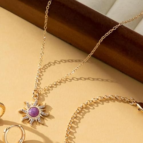 Rapunzel Sun Necklace for Women Tangled Necklace Gold Sun Necklace Purple Opal Pendant Neckalce Healing Crystal Necklace Halloween Trendy Jewelry4