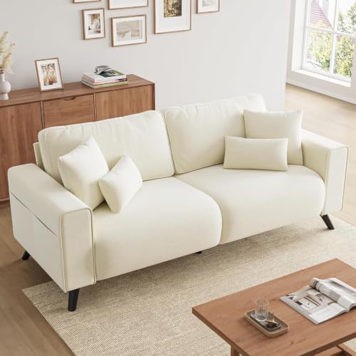 Comkei 85" Loveseat Sofa, Chenille Couch with Deep Seat, Warm White