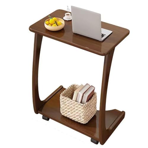 C字型ソファサイドテーブル、二層木製コーヒーテーブル、車輪付き移動可能なラップトップテーブル、ミニスクエアベッドサイドテーブル(B,45x40x63cm)