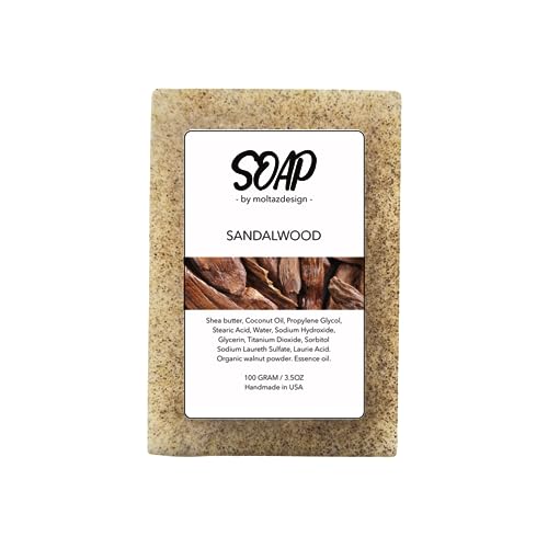 Sandalwood handmade soap with organic walnut powder | 3.5oz | Australian sandalwood - light, fresh and woody. For sensitive and dry skin.