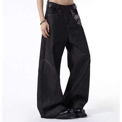 Barrel Jeans Men Patchwork Flower Skater Denim Pants Streetwear High Waist Barrel Leg Bottoms Loose Fit Relaxed Floral3