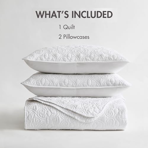Image of Madison Park Luxurious Cotton Damask Quilt Set, 2PC Twin /Twin XL Bed Set