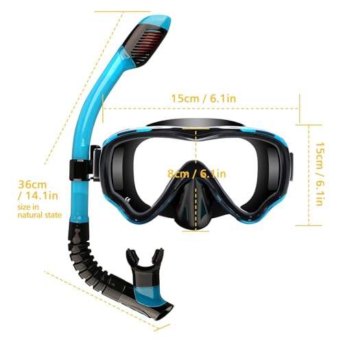 Set de snorkel para niños, máscara completa de snorkel seca para adultos, protección antiempañante, unisex, vista panorámica HD, equipo de snorkel para niños de 4 a 14 años miniatura 6