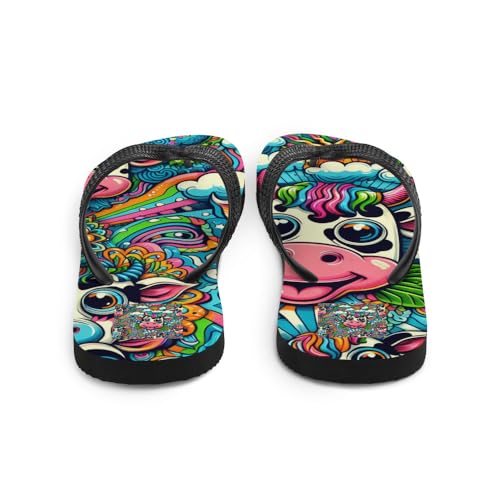 Women's Adorable Trippy Rainbow Cow Print Flip-Flops For Beach or Pool3