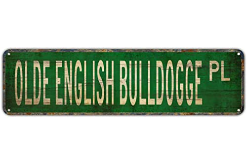 Metall-Blechschilder Olde Englische Bulldogge PL Lustige Metallschilder Vintage Schild Retro Blechschilder Aluminium Metallschild für Schlafzimmer Küche...