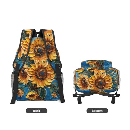 Sac à dos ordinateur portable noir imprimé tournesol pour voyage et travail universitaire - 3