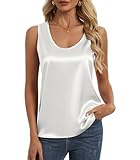 ETOSELL Silk Satin Tank Tops for Women Summer Scoop Neck Camisole Tops Dressy Casual Sleeveless Basic Blouses Shirts White