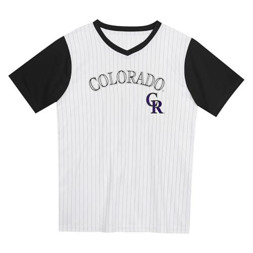 MLB Toddler 2T-4T Officially Licensed Pinstripe Team Color Team Logo Baseball Fashion Top V-Neck Jersey - Colorado Rockies Black - 2T