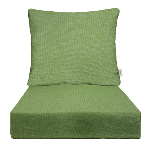 RSH DECOR: Sunbrella Deep Seating Cushion with Pillow Back | 24 x 26 x 5 Seat | Water & Fade-Resistant | Outdoor Chair Cushion Set for Patio Furniture | Made in USA (Cork Meadow Pistachio)