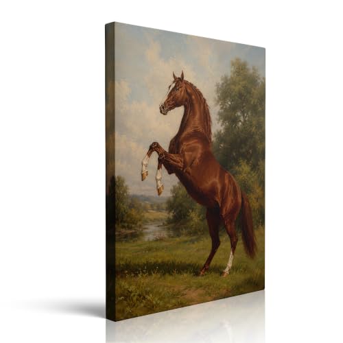 Canvas wall art Rearing Stallion Framed Rustic Equestrian Decor 12x16 Inch