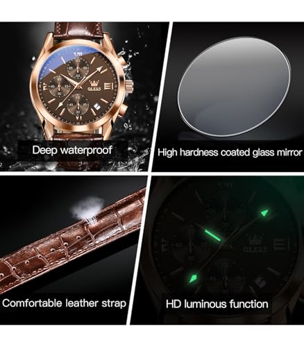 OLEVS Men's Casual Fashion Waterproof Gold Stainless Steel Band Quartz Gold Watches Gifts for Men