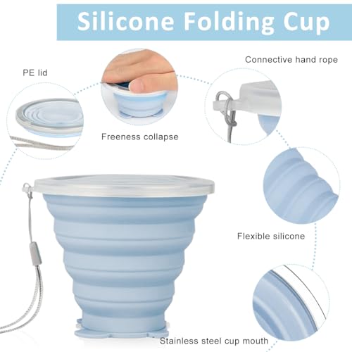 Image of HASTHIP Collapsible Cup 2 Pack Silicone 250ml for Camping Travel | Folding Design for On‑The‑Go Use, Handy for Trips, Soft Silicone Build, Compact 250ml Size, Easy Rinse