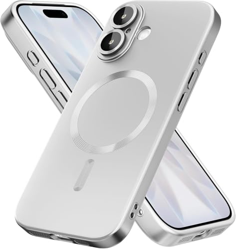 Image of DIZORO Magnetic Case for (iPhone 17 Case) [Compatible with MagSafe][Built-in Camera Lens Protector] Slim Soft Silicone Bumper Shockproof Metallic Luster Back Cover Phone Case (New Silver)