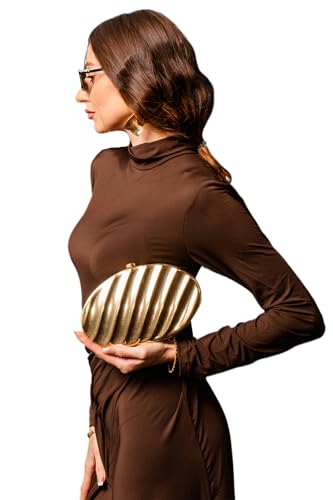 Dazzling Metallic Shell Clutch Purses for Women Metal Strap Crossbody Bag Bridal Cocktail Party Evening Handbag2