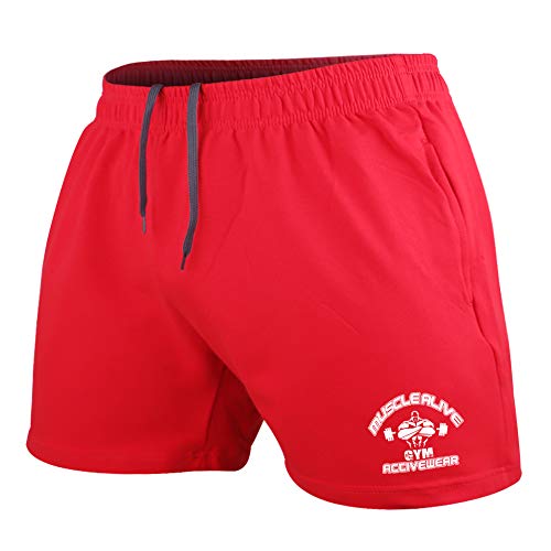 Hommes La Musculation Gym Faire des Exercices Short Terry Cotton,Rouge,L