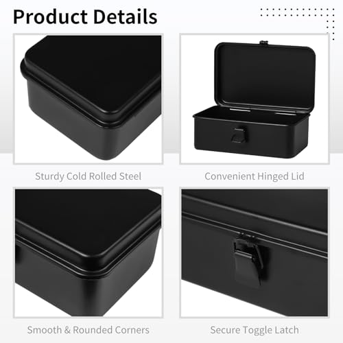 Image of Steel Storage Box with Hinged Lid, Metal Container for Scrapbook Stamps, Rectangular Empty Hinged Tool Box, Metal Storage Organizer for Pegs, Pens, Stationary (7.9 X 5 X 3 Inch)