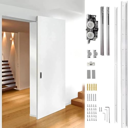 Kit Porta Scorrevole Kit di Ferramenta per Porta Scorrevole a Scomparsa 91 122 152 107 168 cm, Set di Porte Scorrevoli Invisibili Senza Binari per Bagno/Armadi, Porta Scorrevole(3.4ft/104cm)